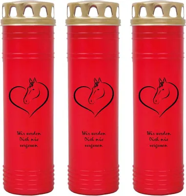 Produktbild von Grabkerze Rot 3er Pack, Brenndauer: 170 Stunden ( je Kerze ), Motiv: Herz