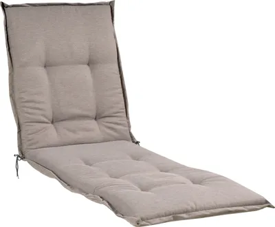 A taupe-colored chaise lounge cushion on a white background.