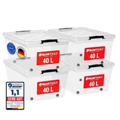 Produktbild von ATHLON TOOLS 4 x 40L Aufbewahrungsboxen mit Deckel - rot