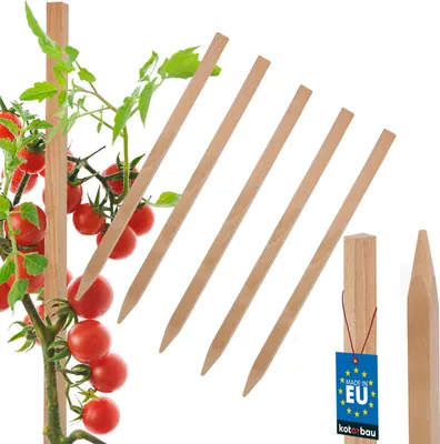 Produktbild von KOTARBAU® 5er Set Pflanzstäbe 25cm Tomaten & Gurken Rankhilfe Tomatenstäbe Holzpfähle Holzstäbe Pflanzenstütze Holzpfosten  aus Buchenholz Natürlich