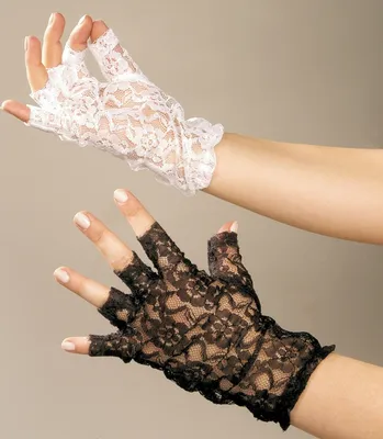 Produktbild von Fingerlose kurze Spitzenhandschuhe  Karneval neu, Farbe:weiß