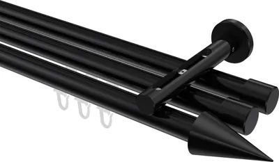 Produktbild von Interdeco Innenlaufstange / Gardinenstange mit Innenlauf Schwarz, Typ Siteno Savio (Kegel), 20 mm Ø 3-läufig, 480 cm