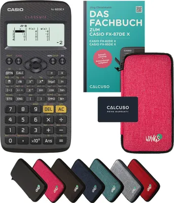 Produktbild von Casio fx-82DE X inkl. Schutztasche Pink & Fachbuch (80 Seiten, DIN A5) – Wissenschaftlicher Rechner – Smart Set