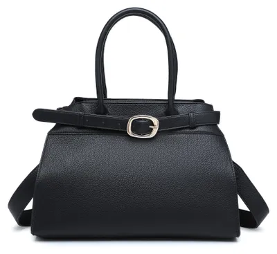 Produktbild von Schwarze Schultertasche Damen Kunstleder mit Riemen und Schnallenverzierung Black B UNICA 36x13x24 cm