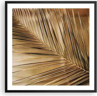Produktbild von Gerahmtes Poster - Schwarzer Rahmen - Blatt Gold Pflanze - 60x60 cm - Wand Bild - Wanddeko - Wandbilder - Kunstposter - Wandposter - Bilderrahmen - Bilder - Kunstdruck - P2BAC60x60-5041