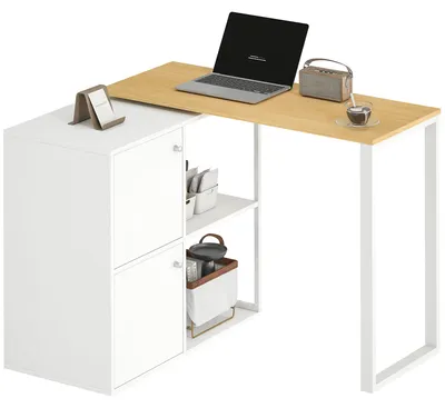Produktbild von HOMCOM Schreibtisch L-förmig 360° drehbar Eckschreibtisch mit Schränken Regalen