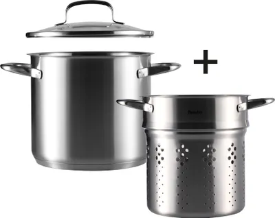 Productafbeelding van Berndes b.vital kookpan 20 cm met pasta-inzet – Roestvrijstalen kookpan met zeef-inzet en glazen deksel - Geschikt voor inductie en alle andere warmtebronnen – 5,5 liter - Onbewerkt, vaatwasmachinebestendig, ovenbestendig