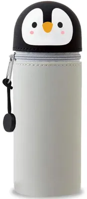 Produktbild von Silikon Etui 2-in-1, grau, für Stifte, Etui und Stifthalter, Tier-Accessoire, grauer Pinguin