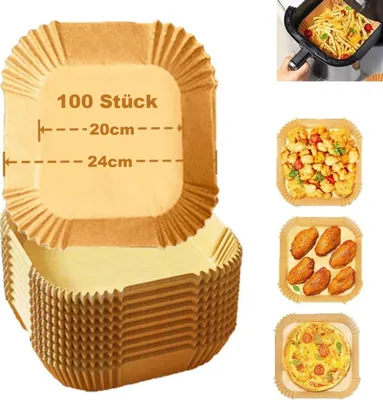 Produktbild von 500 Stück Backpapier für Heißluftfritteuse 20-24 cm - Antihaft Einweg-Schalen für Airfryer