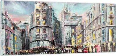 Produktbild von Bilder auf glas - Stadt Straße Haus - 100x40cm - Glasbilder - Wandbilder - Kunstdruck - zum Aufhängen bereit - Wanddekoration aus Glas - Glas Bilder - Wandbild auf Glas - Einteilig - GAB100x40-3440