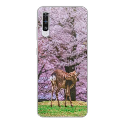 Produktbild von MuchoWow® Handyhülle Schutzhülle Hülle für Samsung Galaxy A70 Hirsch - Rosa - Blüte Silikon Softcase Handy Hülle - Schutzhaube