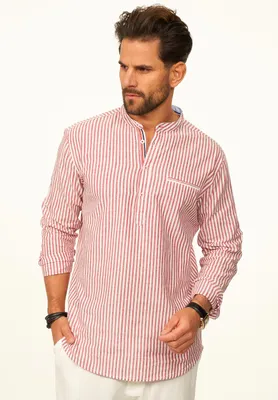 Produktbild von behype. Herren Langarmhemd Gestreift im Regular-Fit mit Henley-Stehkragen Herren Sommerhemd als Freizeithemd