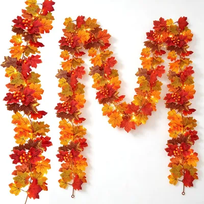 Herbstgirlande mit LED-Lichterkette, Ahornblätter, 1,75 m