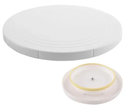 Obrázok produktu pre Otočný podnos na torty – otočný podnos na zdobenie tort – 27 cm – plast – biela farba