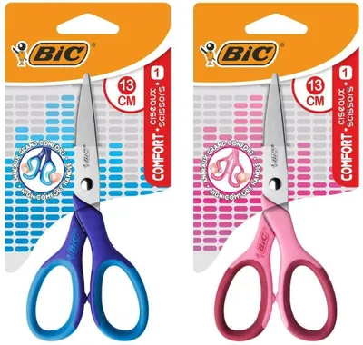 Produktbild von Bic comfort Schulschere 13cm -- weicher Griff - - Rechtshänder - rosa/blau zufällige Farbe