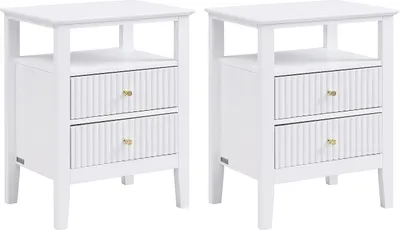 Produktbild von Nachttisch 2er-Set 2 Schubladen & 1 Ablage – MDF – Weiß – NIRIVA