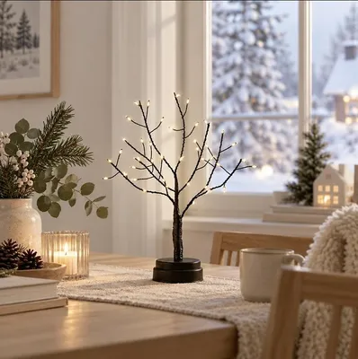Produktbild von Luca Lighting LED Baum 40 LED klassisch weiss batteriebetrieben 30 cm schwarz