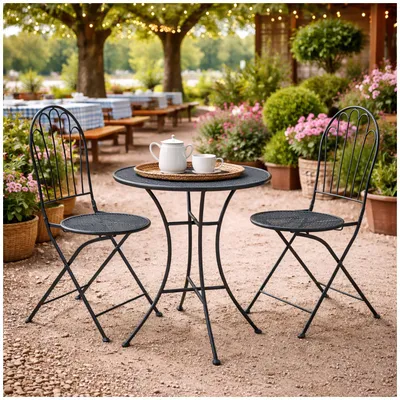 Produktbild von Bistro Sitzgruppe Ivo Metall Tisch mit 2 Stühlen Balkon Set Gartenmöbel