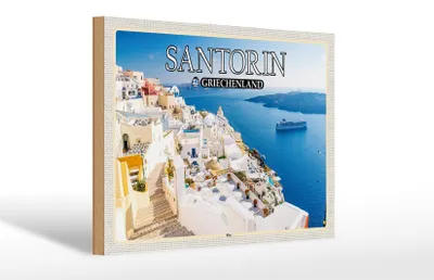 Produktbild von Holzschild Reise 30x20cm Santorin Griechenland Fira Hauptstadt Deko