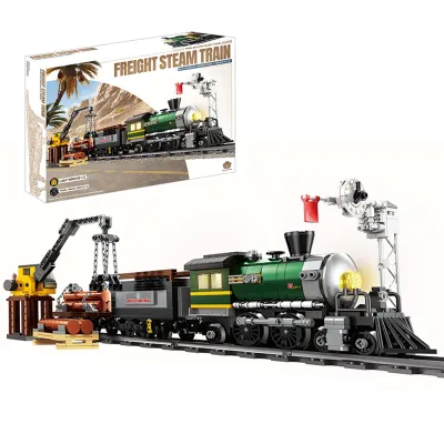 Produktbild von Zug Retro Dampflok Klemmbausteine Set Modell mit Schienen Bauspielzeug Spielbausteine Zug Eisenbahn Geschenk für Erwachsene (886 Teile)