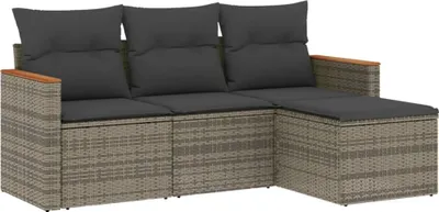 Obrázek produktu pro vidaXL 4dílná zahradní sedací souprava s polštáři Grey Poly Rattan