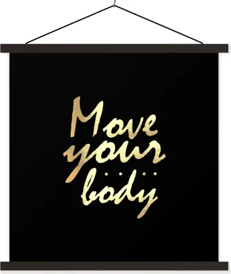 Produktbild von MuchoWow® Textilposter Zitat - Tanzen - Gold - Schwarz 60x60 cm mit schwarzem Rahmen - Posteraufhänger