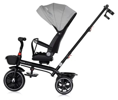 Productafbeelding van Chipolino Driewieler Max Sport 2-in-1, met bekerhouder, verstelbare zitting en mand in grijs/zwart