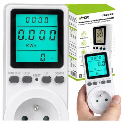 Zdjęcie produktu dla Vayox VA0372 Licznik zużycia energii elektrycznej Licznik kosztów energii elektrycznej Licznik kosztów energii elektrycznej 16A 3680W z funkcją OVERLOAD