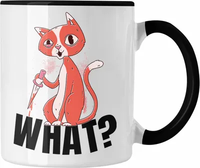 Produktbild von Trendation - What Katze Geschenk Grafik Lustige Katze Tasse (Schwarz)
