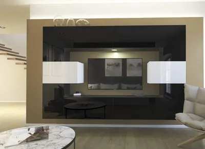 Image de Furnitech Mur de salon - Meuble de salon avec LED RGB - 16 couleurs - Mur de salon suspendu moderne - Mur d'armoire de salon avec étagères et armoire TV (Monaco AN4-17BW-HG21 1A)