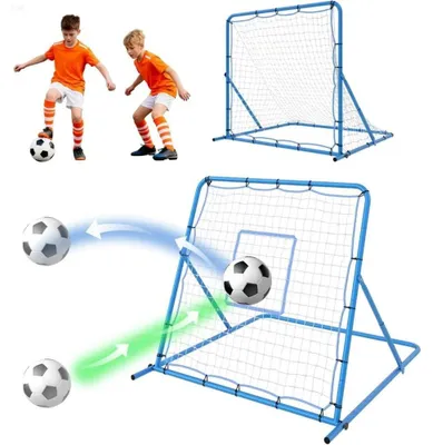 Image de Filet de but de football et de rebondisseur de baseball - Filet d'entraînement - Double fonction pour l'entraînement des tirs et des passes - Rebondisseur pour le contrôle du ballon - Structure en fer robuste - Filet en polyéthylène résistant - Bleu