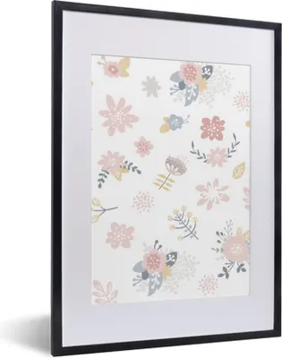 Produktbild von MuchoWow® MuchoWow® Gerahmtes Poster Blumen - Muster - Pastell - Rosa - Baby - Kind 30x40 cm - Poster mit zchwarzem Bilderrahmen - Wandposter Schlafzimmer