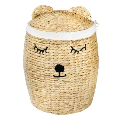 Produktbild von Heimtrend Aufbewahrungskorb / Spielzeugkorb /  Wäschekorb geflochten [mit Deckel] - groß rund natur beige - Wasserhyazinthe Rattan - Bär