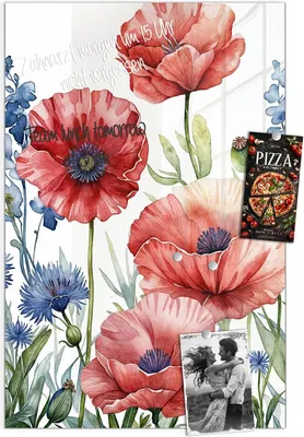 Produktbild von Magnettafel 60x90cm Pinnwand Whiteboard beschreibbar - Blumenwiese Kunstvoll