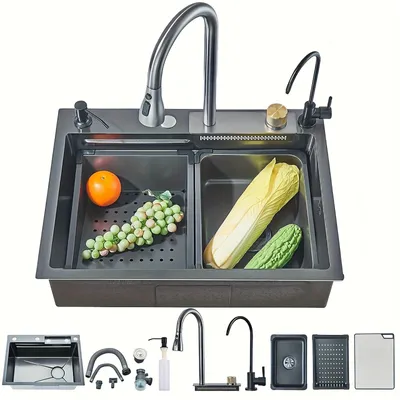 Obrázek produktu pro Kuchyňská baterie - Kuchyňská směšovací baterie - Výsuvná baterie - Směšovací baterie - Baterie pro umyvadlo - Nerezová ocel 304 - 45 x 60 cm