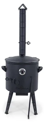 Produktbild von Utschak Feuerofen Ø 40 cm + Gusseisen-Kasan 12 L, runder Boden + Küchenzubehör, Usbekischer Kochtopf aus Gusseisen