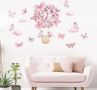 Produktbild von Wandsticker Rosa Schmetterlings korb Wandaufkleber Wandsticker(Wandaufkleber Deko, Wandtattoo für Kinderzimmer), Kindergarten Home Dekoration