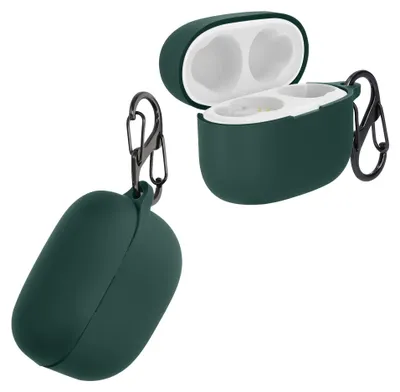 Produktbild von kwmobile Schutzhülle für Sony LinkBuds S Hülle - TPU Silikon Case für Kopfhörer Ladecase - stoßfestes Cover mit Karabiner - Dunkelgrün