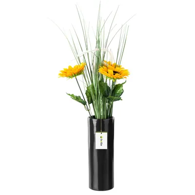 Productafbeelding van Vazen van keramiek, zwart, glanzend. Hoogte 31,5 cm, diameter 11,7 cm. Decoratieve tafelvaas, cilindervorm, geschikt voor bloemen, decoratie, orchideeën. Modern, glamoureus
