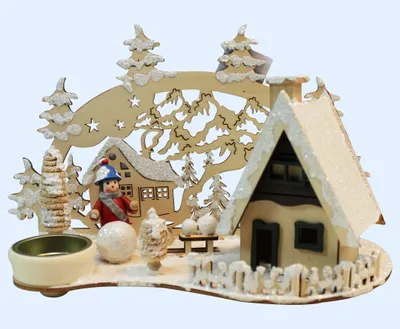 Produktbild von Räucherhaus mit Teelichthalter - C - Winterkind mit Schneekugel und Schlitten