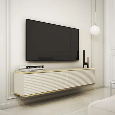 Productafbeelding van Wandmeubel FORNO, beige, met geribbelde voorkant, Glamour Art Deco stijl, 135 cm