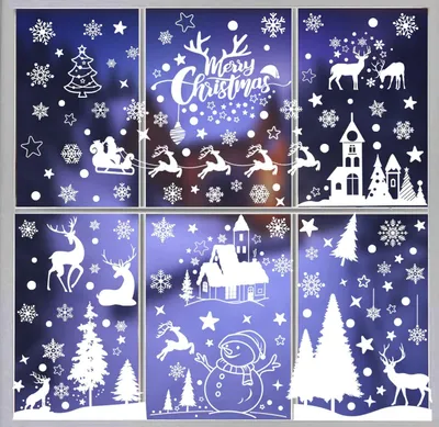 Produktbild von Selbstklebende Weihnachtsfensterbilder, 145 Stück in Weiß, wiederverwendbare Fensteraufkleber für Glas und Türen mit Schneeflocken