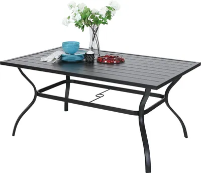Produktbild von PHIVILLA 152×95cm Gartentisch for 6 Person Stahl Rostfreier Rahmen und Sonnenschirmloch Gartenmöbel Terassentischim Freien Esstisch Wetterresistent (Schwarz)