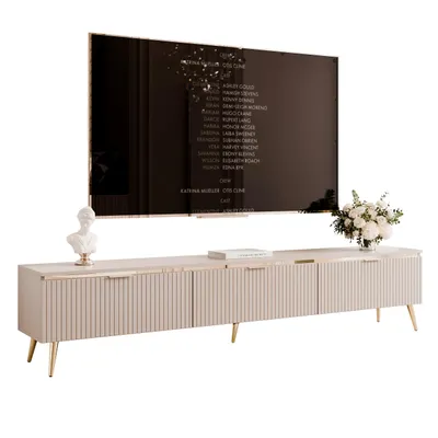 Produktbild von IDOHOME-Geriffeltes TV-Lowboard SELIA 200 cm mit goldener Zierleiste und Griffe Fernsehschrank elegante Wohnzimmer TV-Schrank Medienmöbel Kaschmir