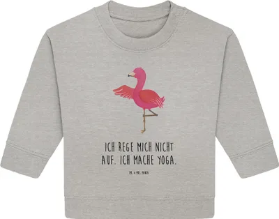 Produktbild von Mr. & Mrs. Panda Organic Baby Pullover Flamingo Yoga 24. - 36. Monat - Heather Grey - Geschenk, Aufgeregt, Vogel, Namaste, Baum, Bullover, Yogi