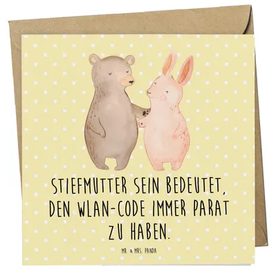 Produktbild von Mr. & Mrs. Panda Glückwunschkarte Stiefmutter Heldin - Gelb Pastell - Geschenk, technologie, sein, doppelkarte, faltkarte, Klappkarte, Stiefkind, Freude, familie