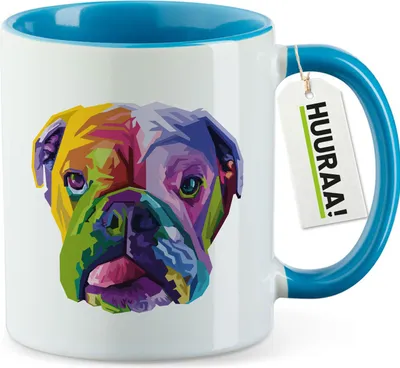 Produktbild von Huuraa Kaffeetasse Englische Bulldogge Colorful 330ml Blau Keramik Kaffeebecher Geschenkidee