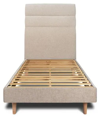 Produktbild von Bett mit Kopfteil – Korbgeflecht-Canvas-Stoff - 90 x 190 cm