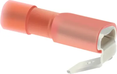 Produktbild von Flachsteckhülsen, Steckgröße 6,3 x 0,8mm vollisoliert, mit Isolationscrimp und Abzweig Querschnitt 0,5mm² - 1,5mm² rot,