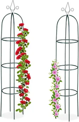 Produktbild von Famanu Pflanzenstütze Set von 2 Obelisken 200 cm hoch - für Kletterpflanzen - Metall - freistehend - grün